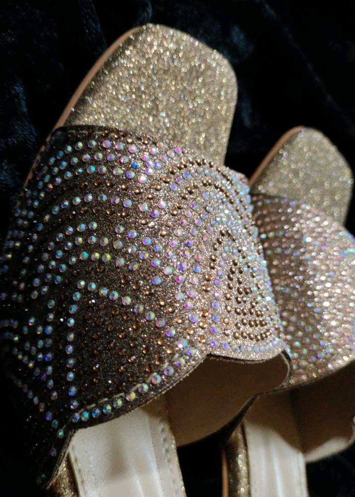 Gold Glitter Embellished Heels