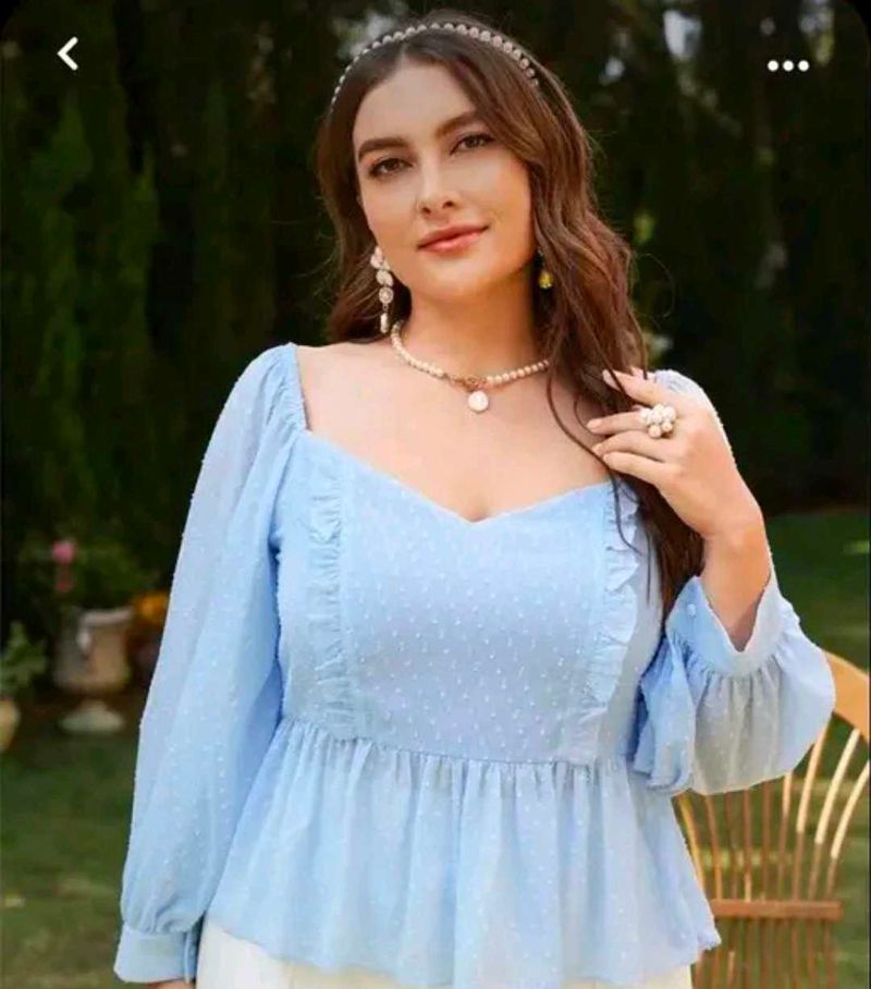 Chic Light Blue Ruffled Top