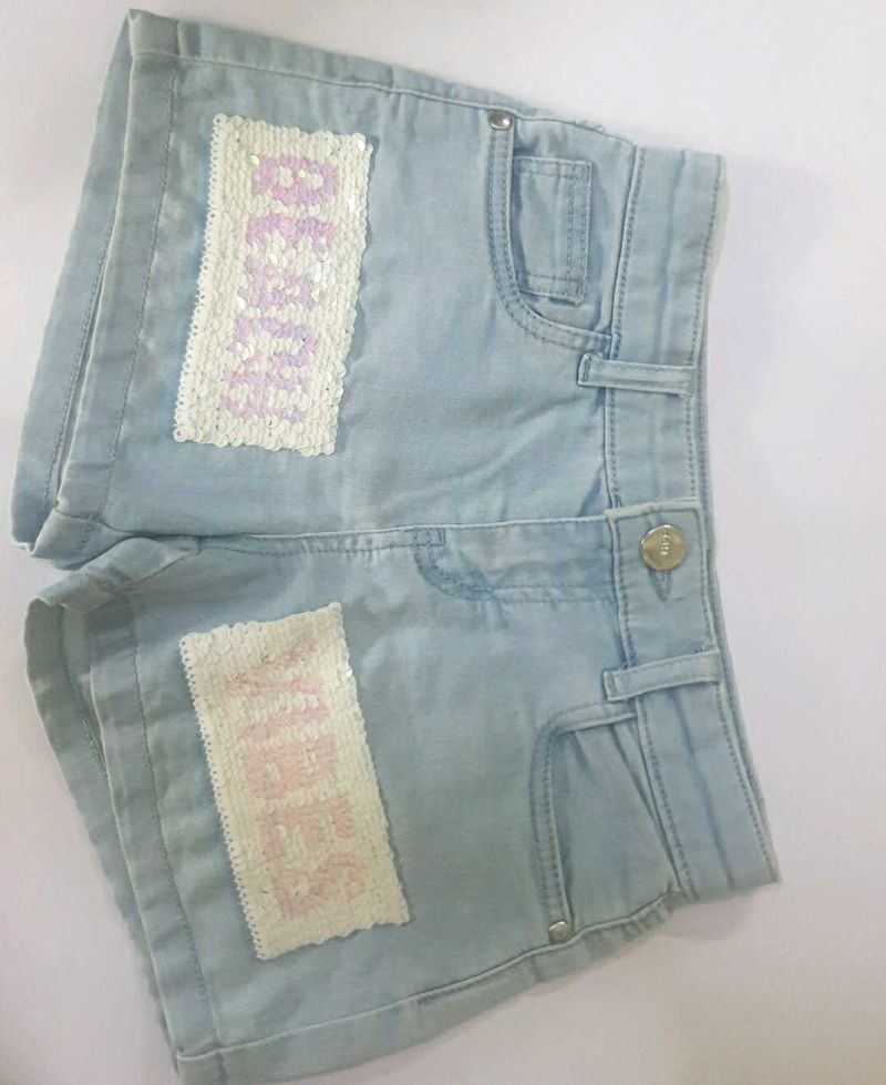 Denim Shorts with Sequin Patches
