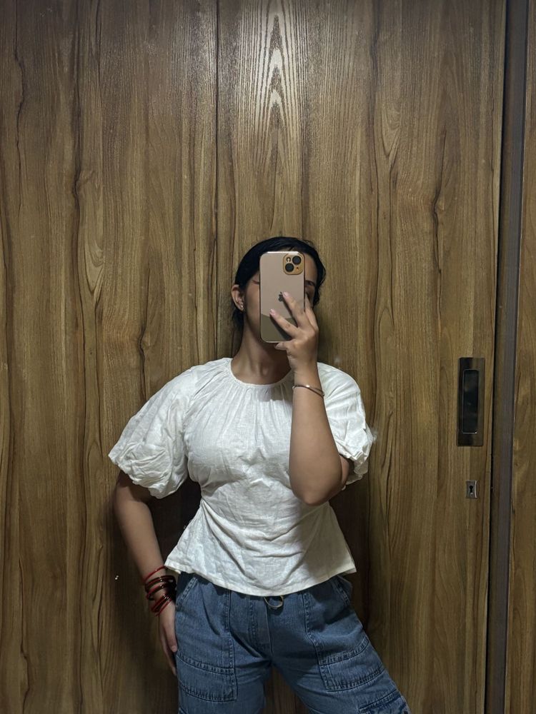 White Puff Sleeve Top