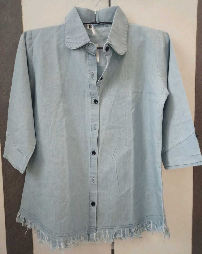 Denim Fringe Top