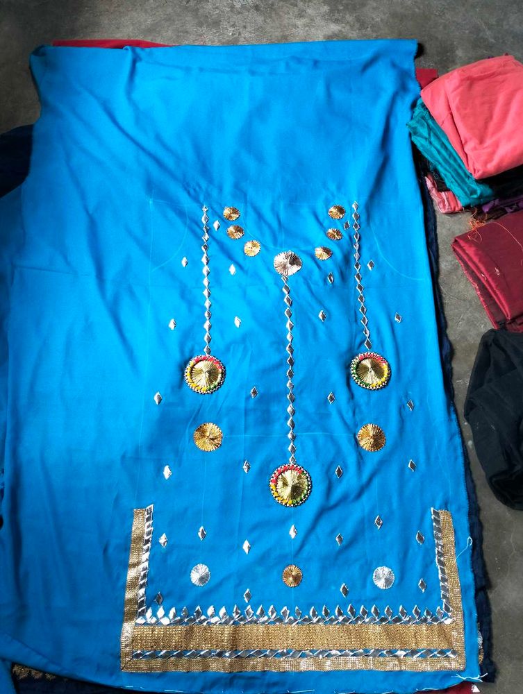 Blue Embroidered Dress Material