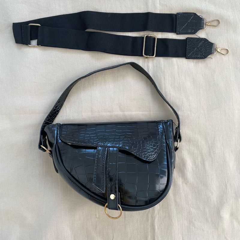 Dior Inspired glossy Black Leather Saddle Bag
