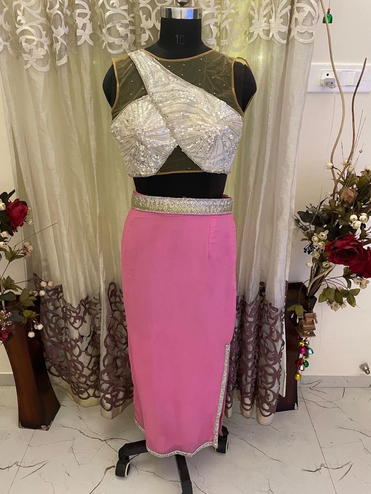 Pink Skirt &amp; Embellished Top Set