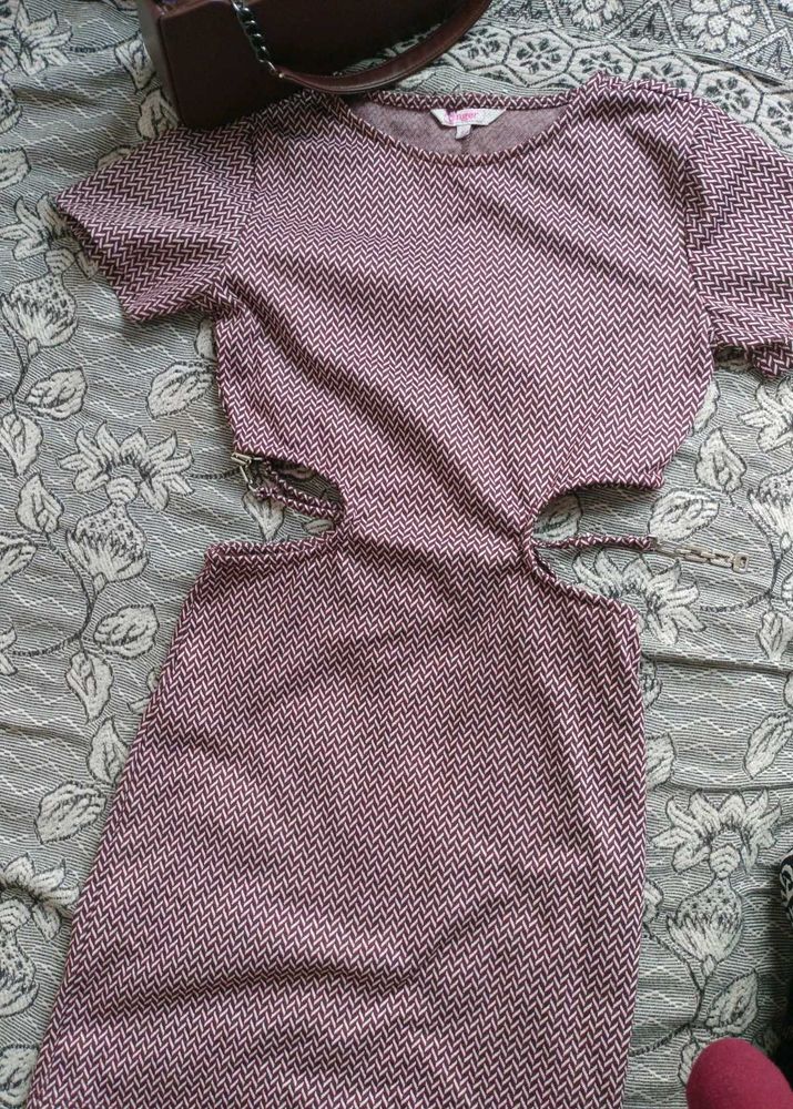Burgundy Cutout Chevron Dress