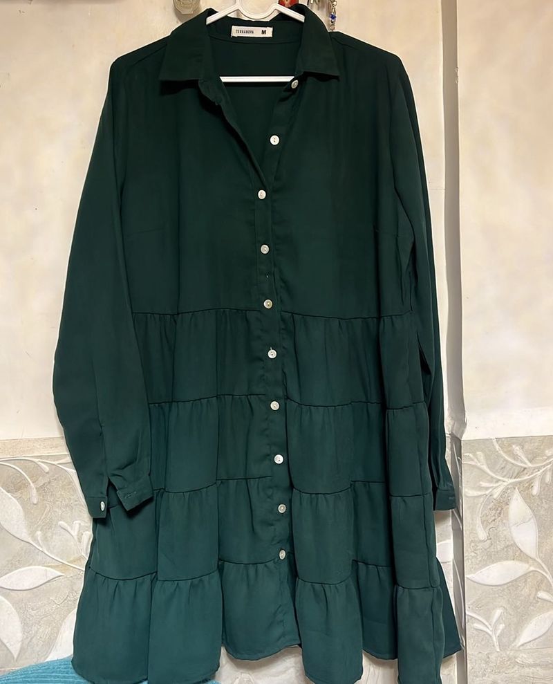 Green Tiered Shirt Dress
