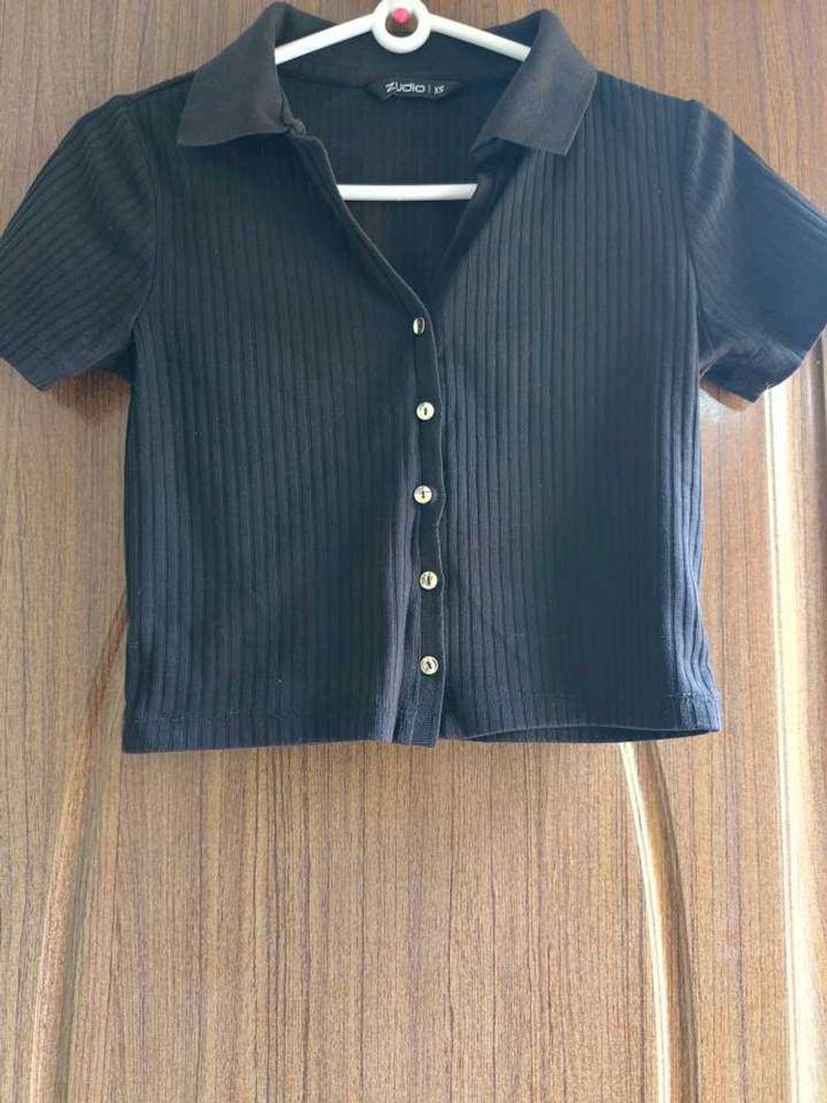 Ribbed Button-Down Top