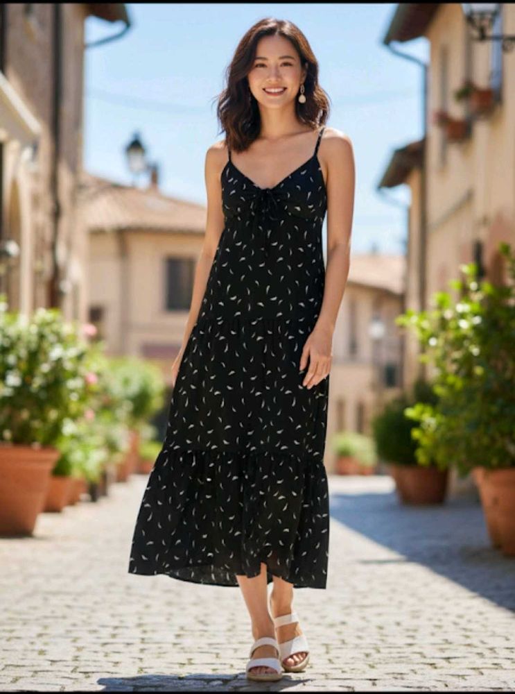 Black Leaf Print Dress