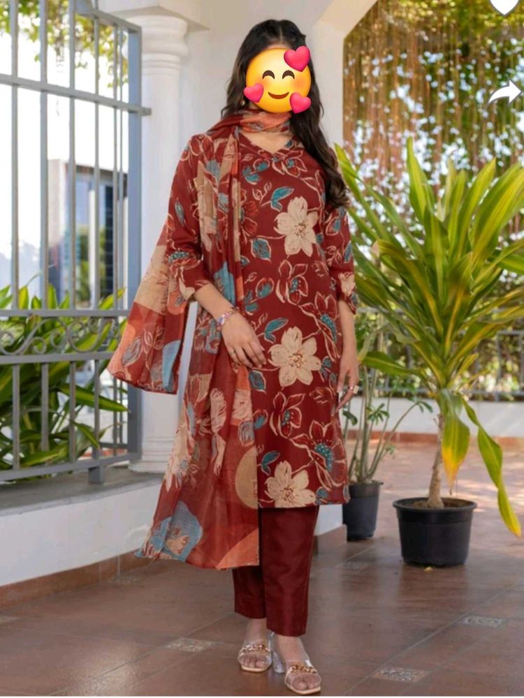Floral Print Kurta with bottom &amp;Dupatta set