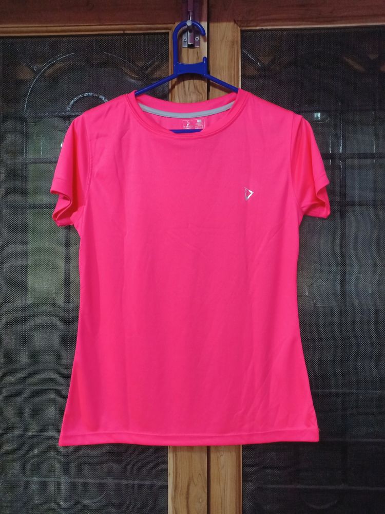 Pink fluorescent T-shirt (Size : M)