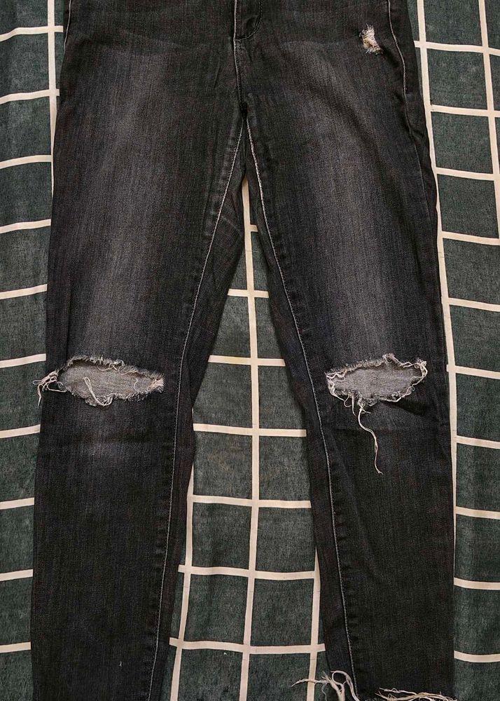 Women Grey Ripped Mom Jean