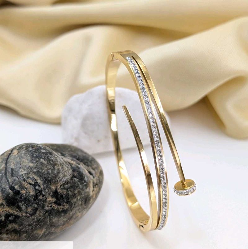 Gold Bangle Bracelet with Crystals