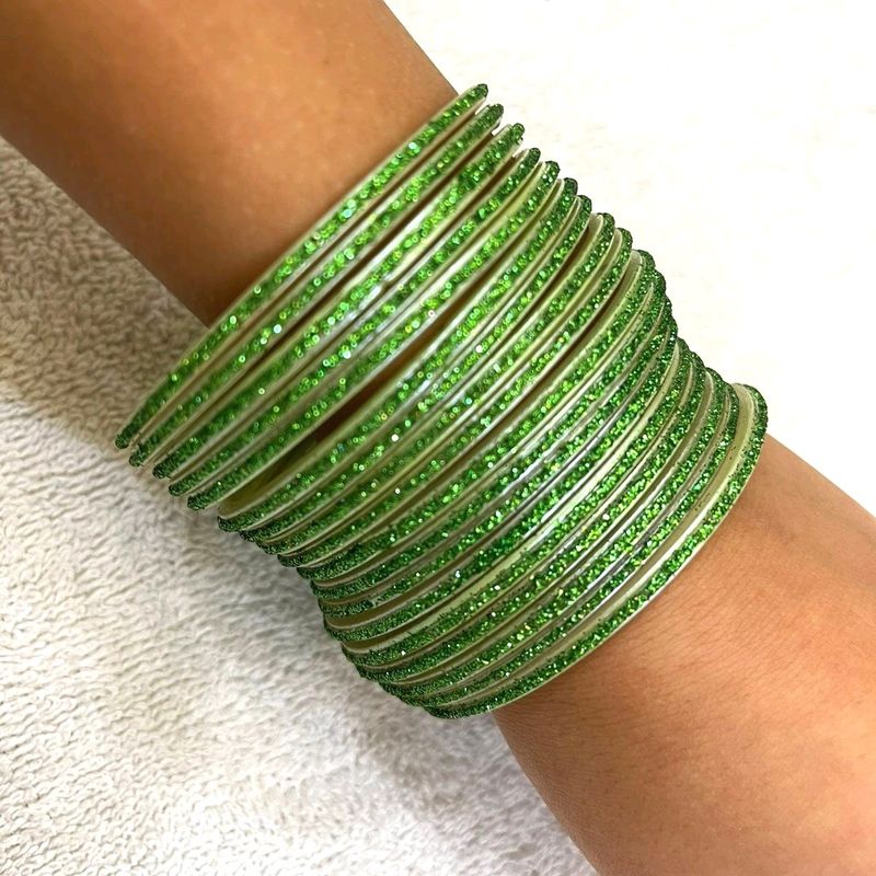 Light Green Fiber Bangles Set Of 18