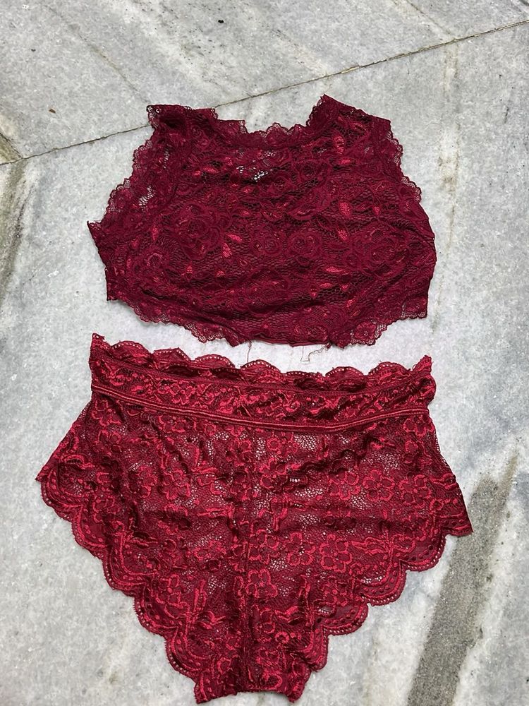 Maroon Lace Lingerie Set