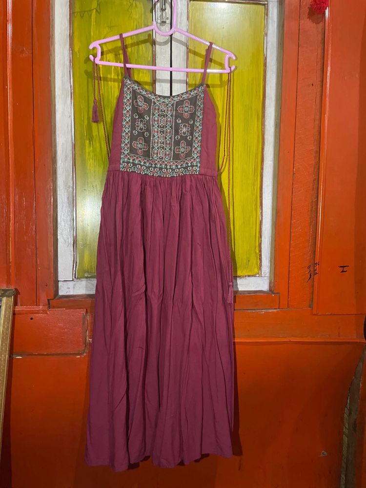 Maroon Embroidered Sundress