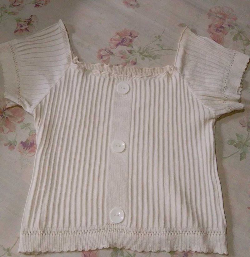 Ribbed Knit Button-Front Top