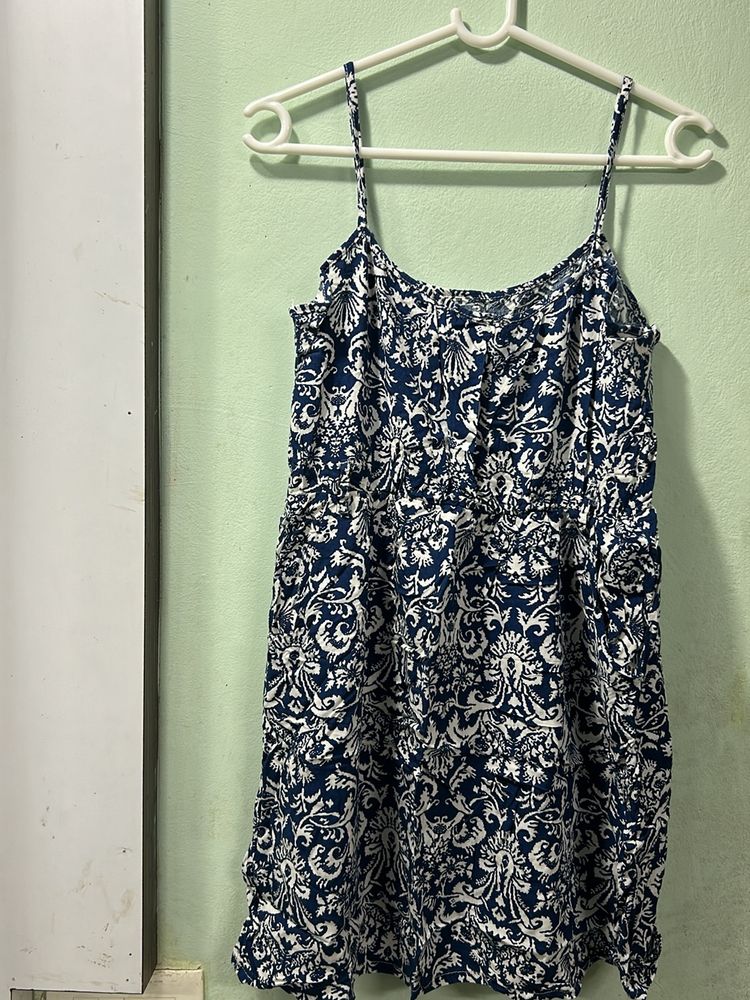 Blue Printed Mini Slip Dress