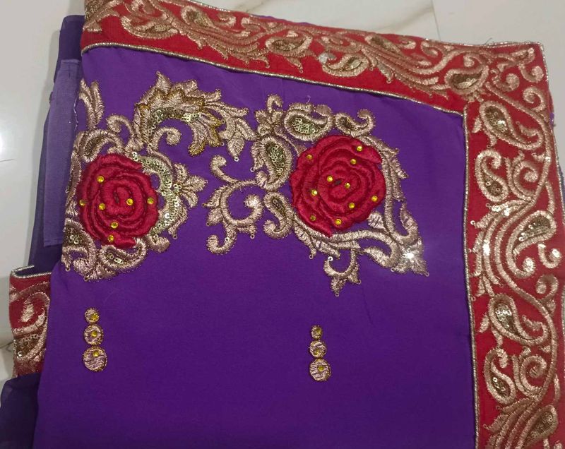 Elegant Purple Embroidered Saree