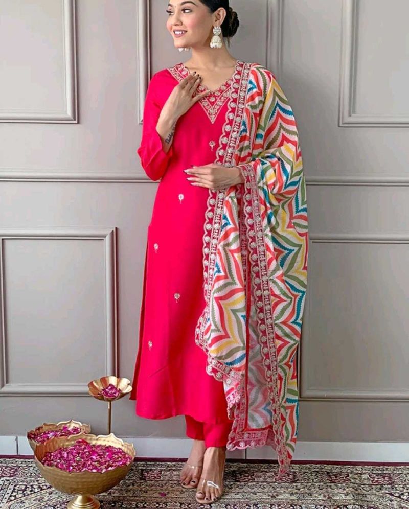 Cotton Silk Kurta Pant Set With Duu