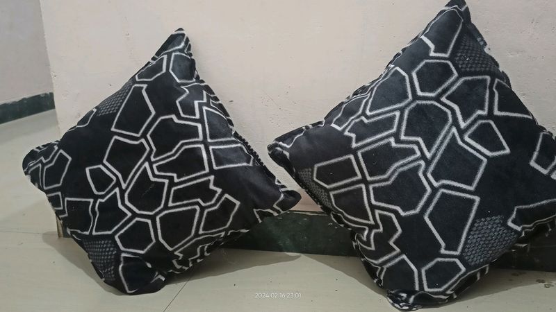 Black Designed Recron Pillows 2nos