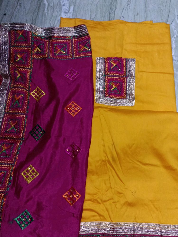 Unstitched Silk Phulkari Suit