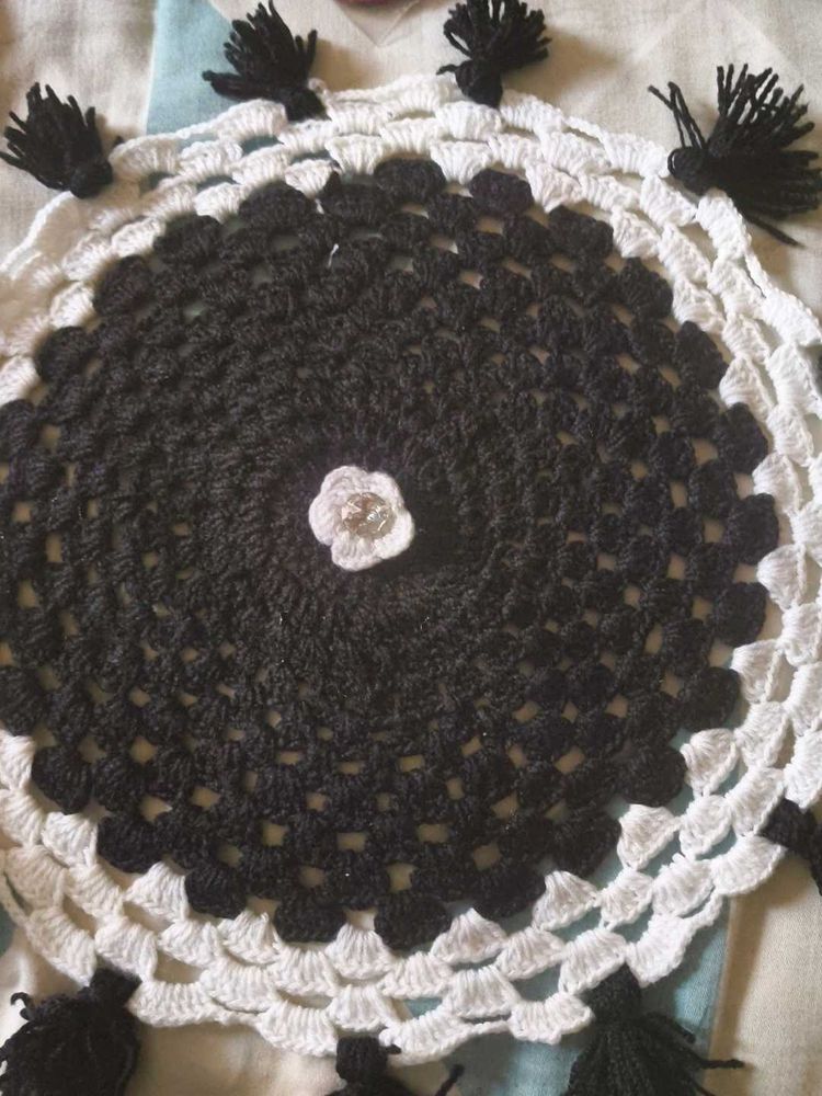 Crochet Black &amp; White Decorative Doily