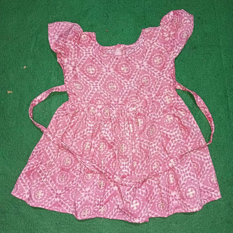 Handmade Baby Frock, Chest - 20 Inches, Waist - 20 Inches, Length 16.5 Inches, Light Colours (Green And Pinkish)