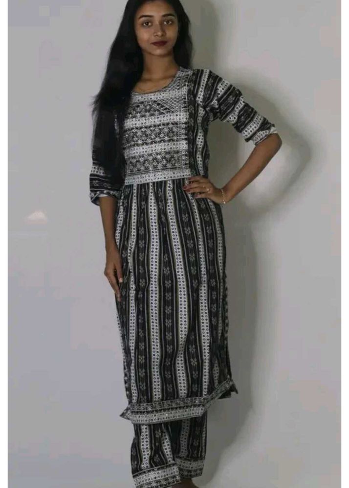 Elegant Black Printed Kurta Set