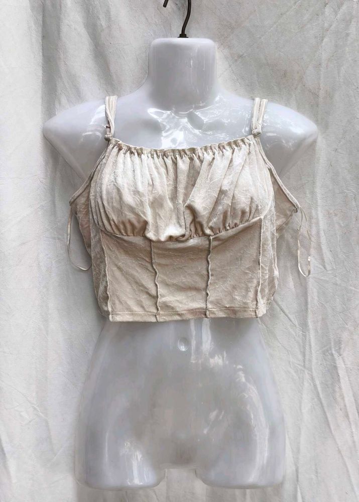 I. Elegant Beige Corset Crop Top