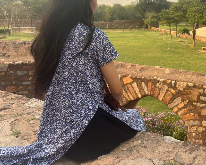 AND Print Blue Long Kurta