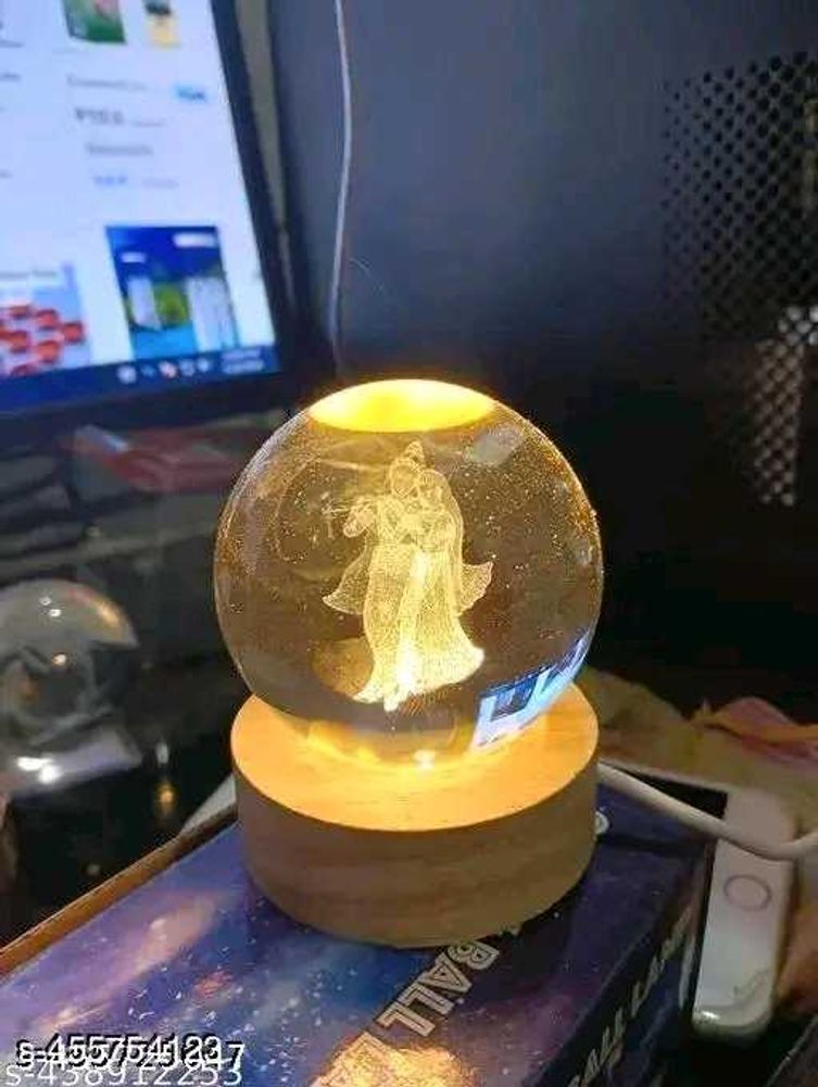 3D Crystal Ball Night Light Radha Krishna