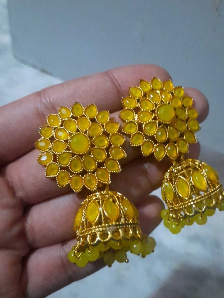 Yellow Jhumka Earrings
