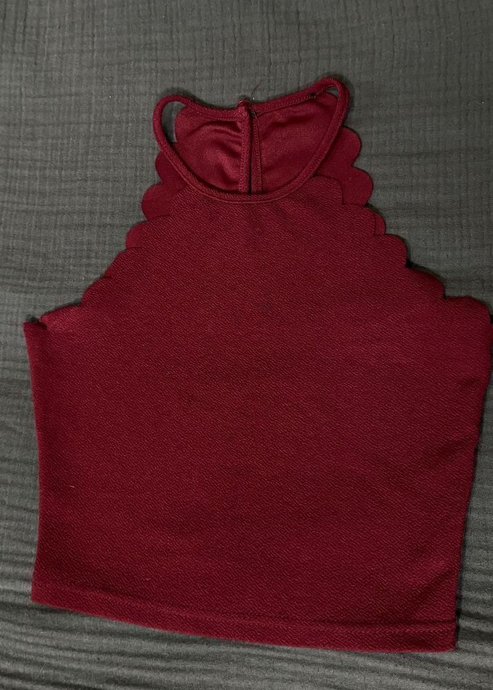 Burgundy Scalloped Crop Top