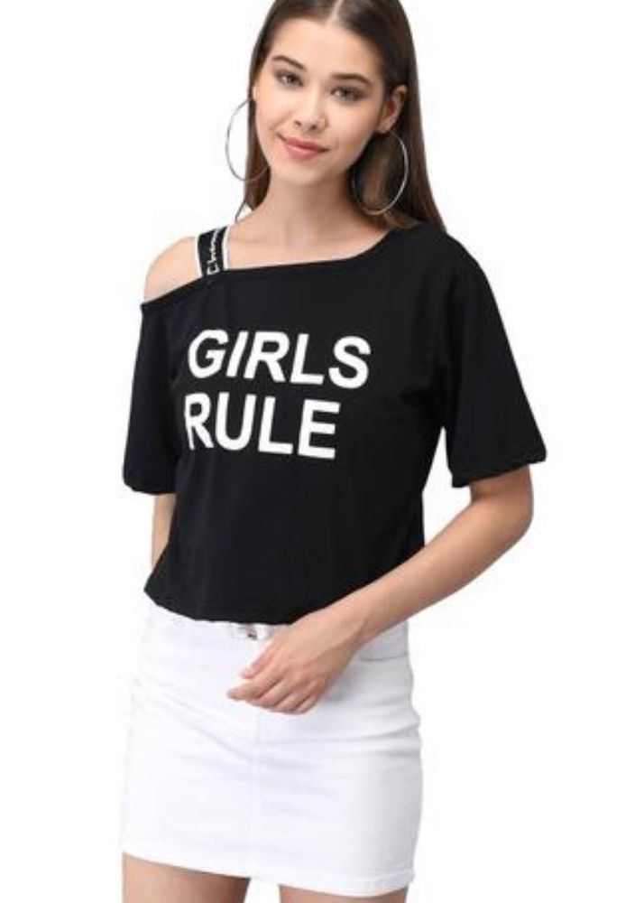 ONE SHOULDER BLACK PRINTED TOP