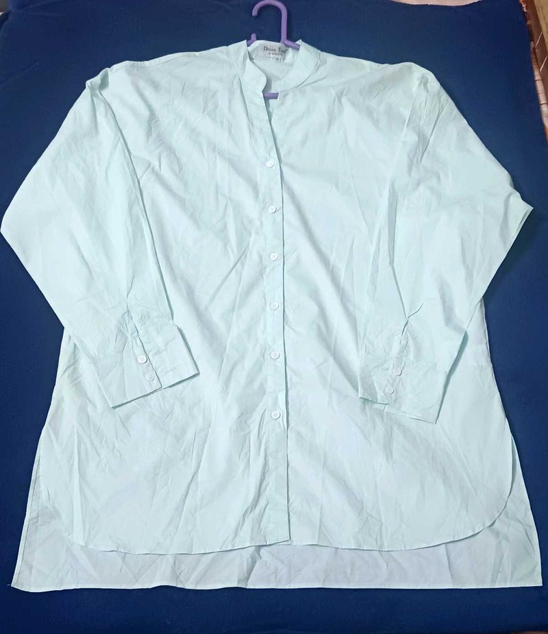 Light Green Mandarin Collar Button-Down