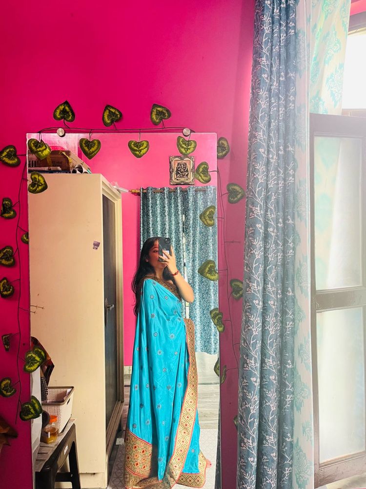Elegant Sky Blue Embroidered Saree