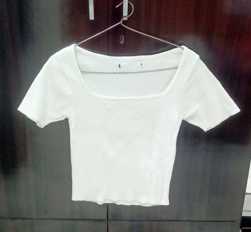 White Ribbed Crop Top
