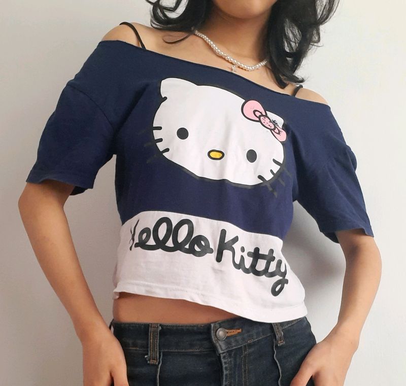 Hello Kitty Crop YK2 offshoulder T Shirt