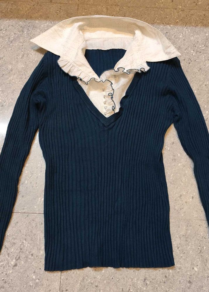 Office Siren Knit Collar Detail Top