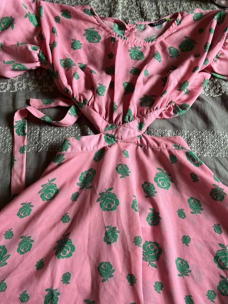 Pink Floral Cutout Mini Dress