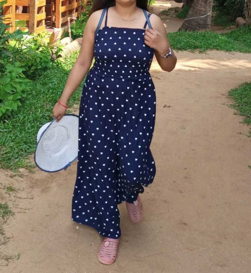 Blue Heart Print Maxi Dress