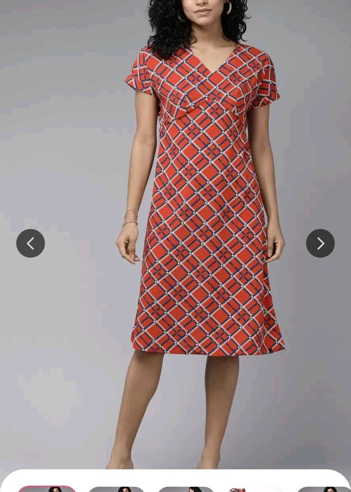 Red &amp; Navy Patterned Dress