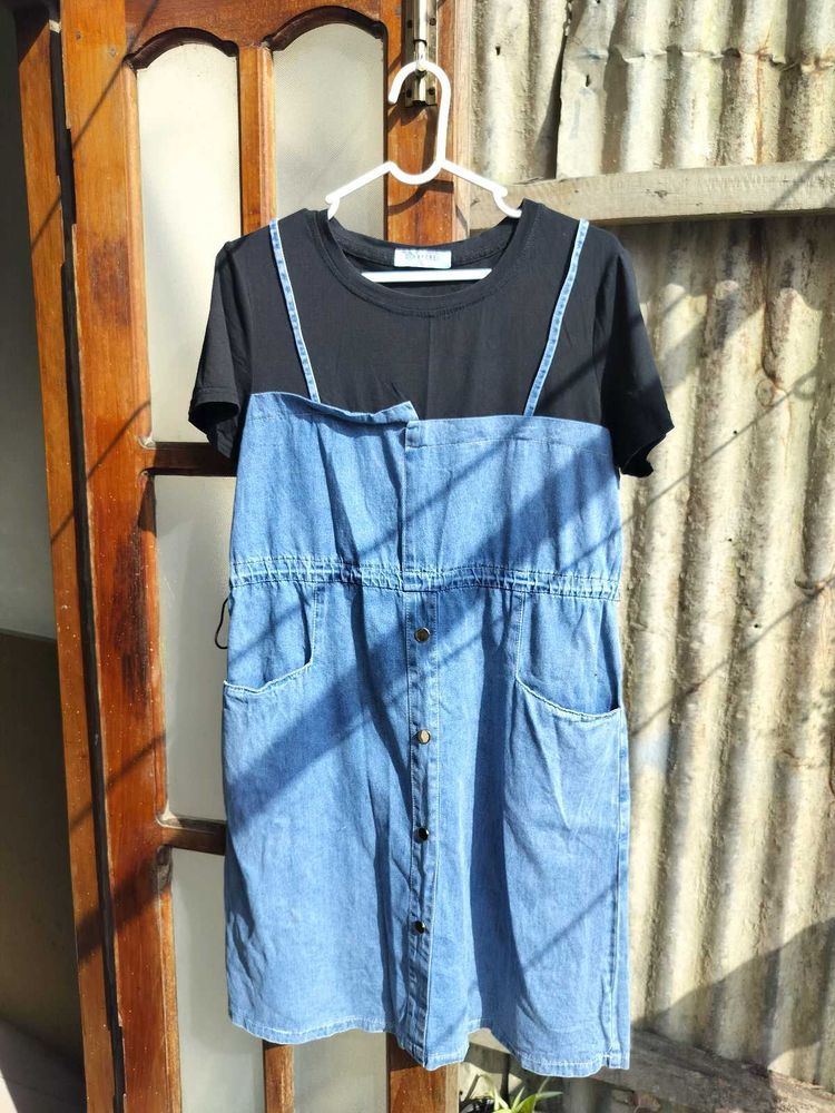 Denim fit&amp;flare Midi Dress