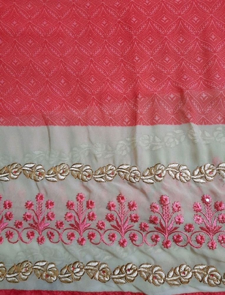 Raddish Red Embroidery Work Saree with Blouse