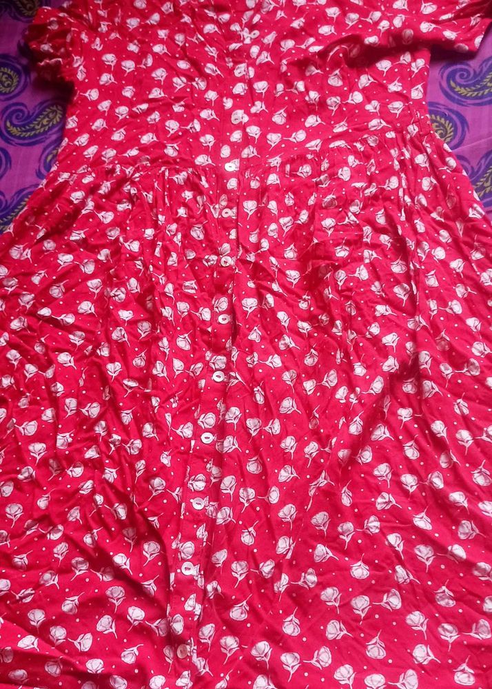 Red Floral Button-Down Dress