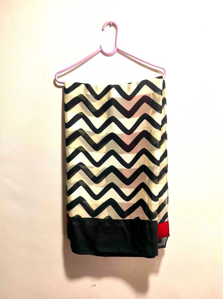 Beautiful Striped Saree With Red ♥️ Border