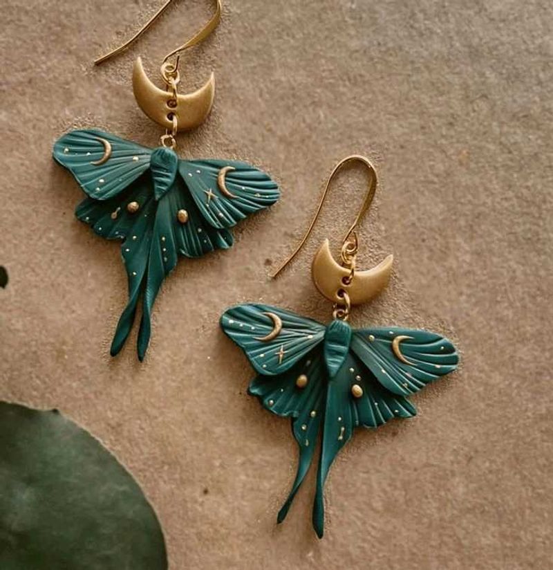 Moth &amp; Moon Dangle Earrings