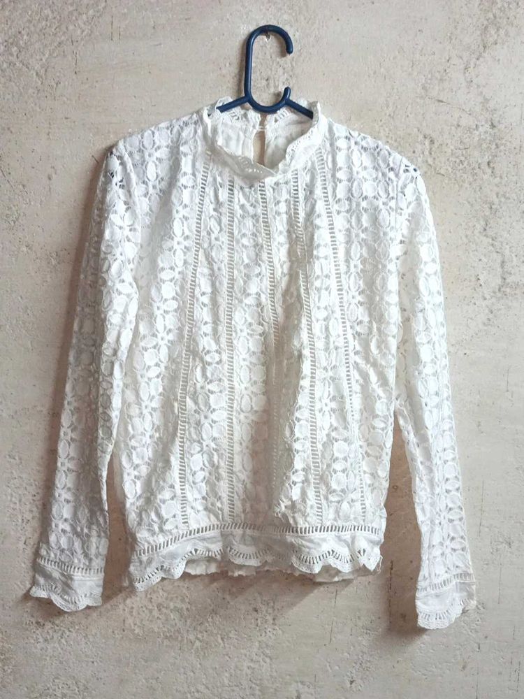 Stylish Lace Top Blouse Layered White