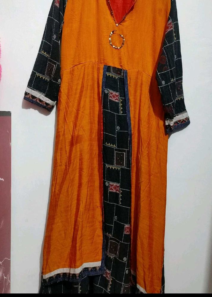 Orange🟠 &amp; Black Anarkali Kurti For 38 Bust