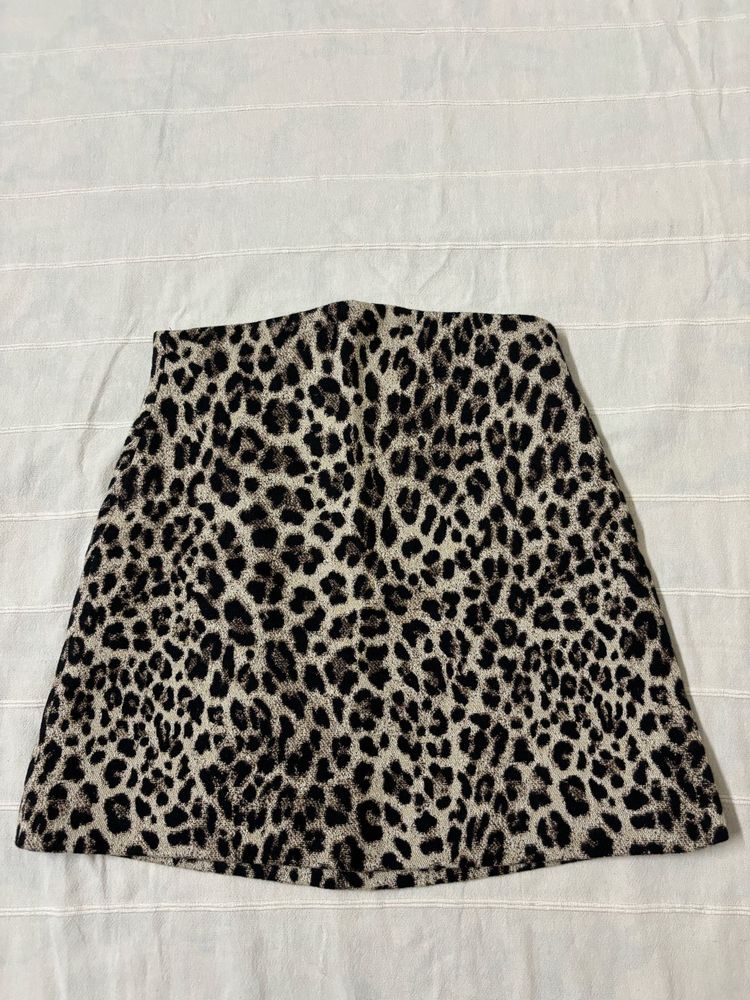 Mango Leopard Print Mini Skirt